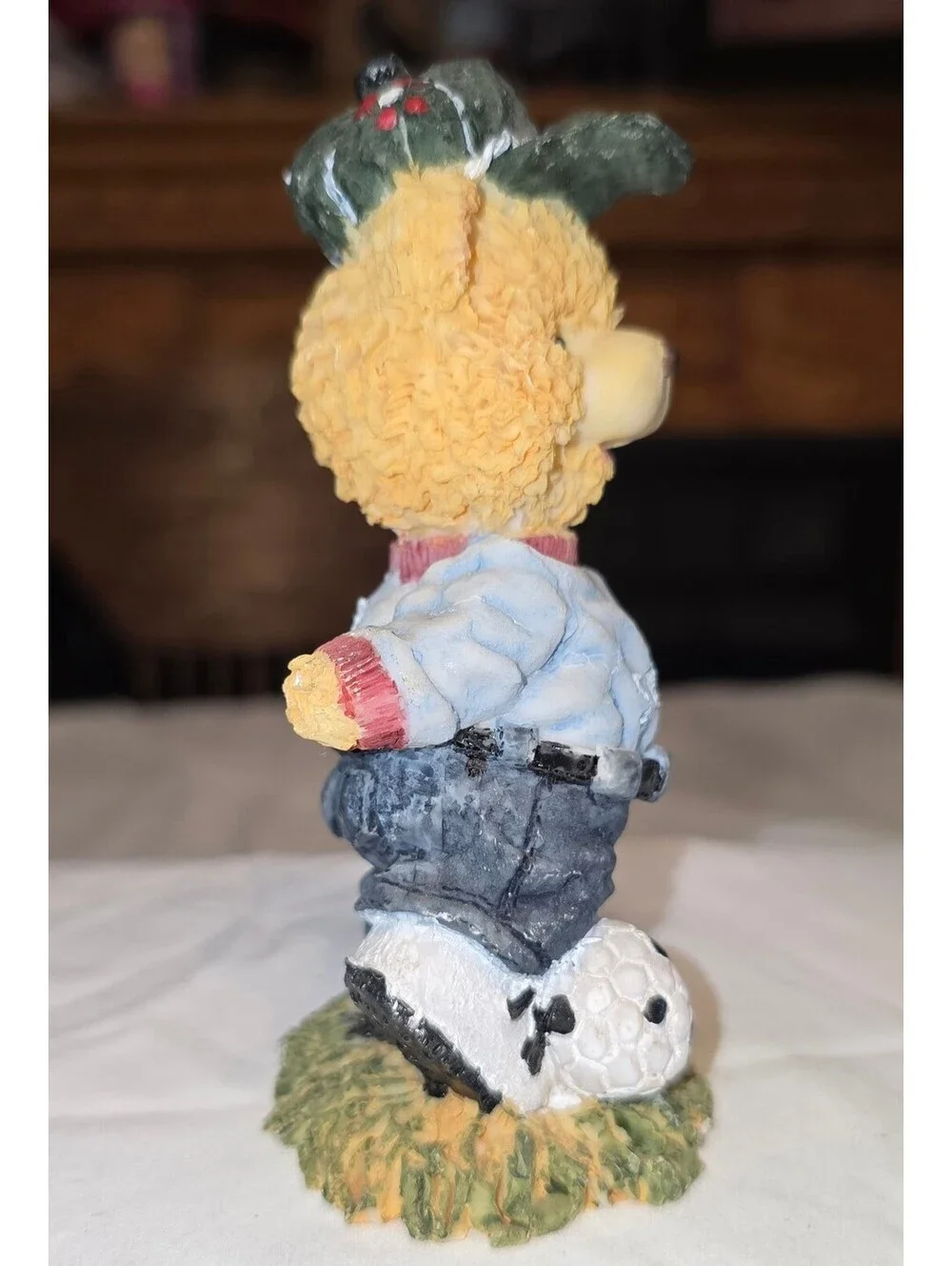 Vintage Bear Figurine with Soccer Ball and Cap